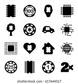 Chip icons set. set of 16 chip filled icons such as Casino bet, CPU in house, CPU in car, CPU in tree, CPU