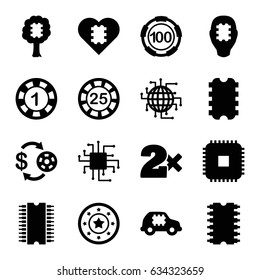 Chip icons set. set of 16 chip filled icons such as cpu