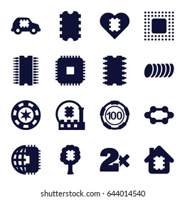 Chip icons set. set of 16 chip filled icons such as casino bet, cookie, cpu