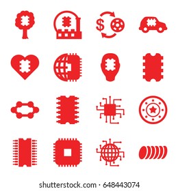 Chip icons set. set of 16 chip filled icons such as cookie, cpu