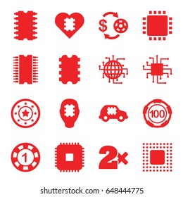 Chip icons set. set of 16 chip filled icons such as cpu
