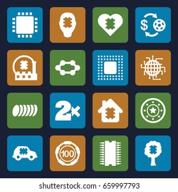 Chip icons set. set of 16 chip filled icons such as cookie, cpu