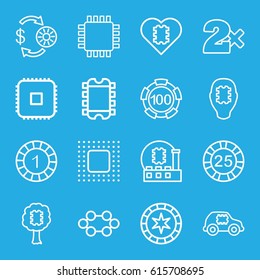 Chip icons set. set of 16 chip outline icons such as Casino bet, CPU, CPU in car, CPU in tree