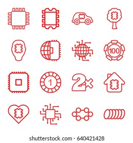 Chip icons set. set of 16 chip outline icons such as casino bet, cookie, cpu