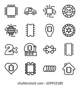 Chip icons set. set of 16 chip outline icons such as casino bet, cookie, cpu