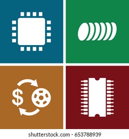 Chip icons set. set of 4 chip filled icons such as casino chip and money, cookie