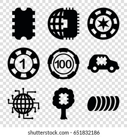 Chip icons set. set of 9 chip filled icons such as cookie, cpu in car