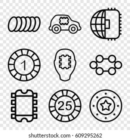 Chip icons set. set of 9 chip outline icons such as cookie, CPU in car, CPU in head, CPU