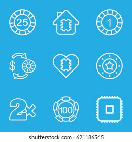 Chip icons set. set of 9 chip outline icons such as Casino bet, CPU, CPU in house