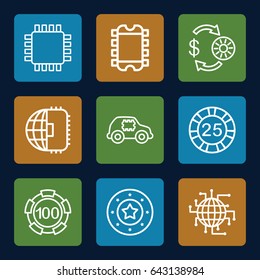 Chip icons set. set of 9 chip outline icons such as cpu