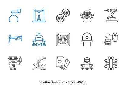 chip icons set. Collection of chip with electronic, robot, poker, diode, cpu, industrial robot, biscuit. Editable and scalable chip icons.