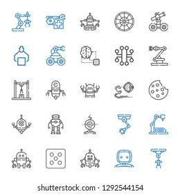 chip icons set. Collection of chip with industrial robot, robot, dice, cookie, electronic, artificial intelligence, roulette. Editable and scalable chip icons.