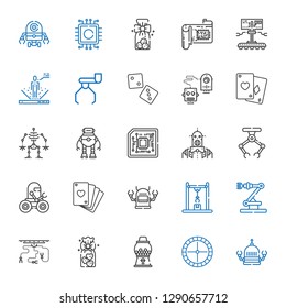 chip icons set. Collection of chip with robot, roulette, candy machine, cookies, industrial robot, poker, cpu, dice. Editable and scalable chip icons.