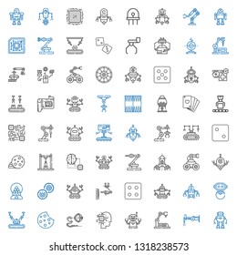 chip icons set. Collection of chip with robot, industrial robot, artificial intelligence, cookie, dice, biscuit, candy machine, cpu, poker, backgammon. Editable and scalable chip icons.