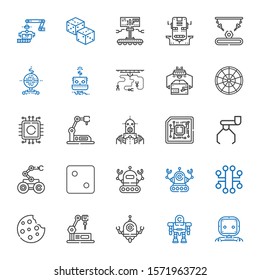 chip icons set. Collection of chip with robot, industrial robot, cookie, electronic, dice, cpu, roulette, dices. Editable and scalable chip icons.