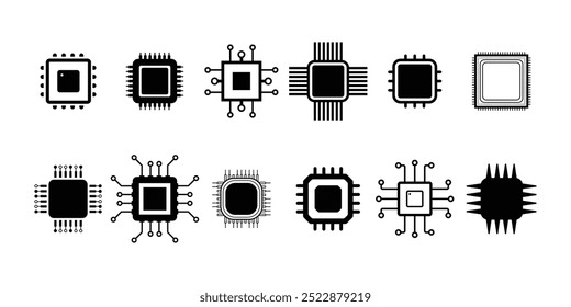 Chip icons set. CPU microprocessor chip icon. Electronic chip vector icon