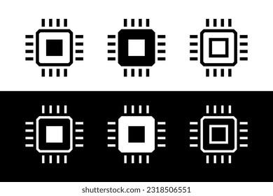 Chip icons set. Microchip or integrated circuit (IC) pictogram. Symbol of technology, computer and processor or electronic circuit.