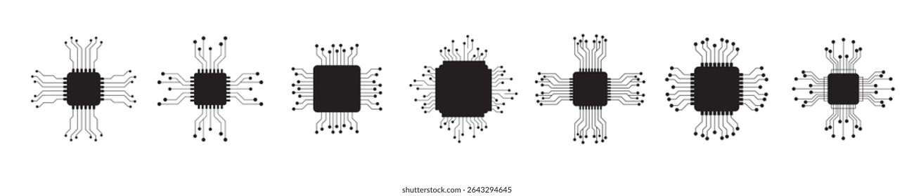Chip icons set. Modern chips pictograms. Trendy symbols for mobile apps and website design. Vector illustration isolated on white background.