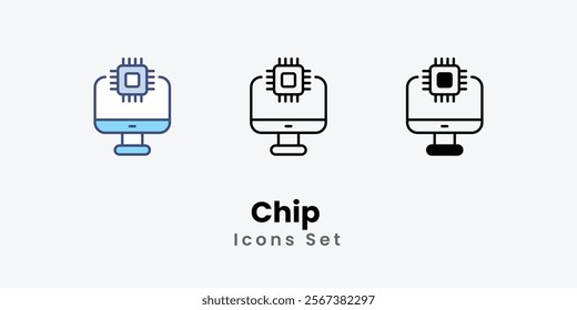 Chip Icons thin line and glyph vector icon stock illustration