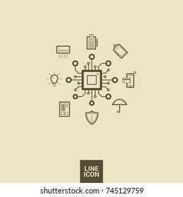 chip isolated minimal icon. processor line vector infographic for websites and mobile flat design.