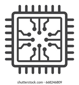 Chip line icon, circuit board and cpu, vector graphics, a linear pattern on a white background, eps 10.
