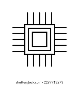 Vector de símbolos de icono lineal de Chip. Icono de contorno negro