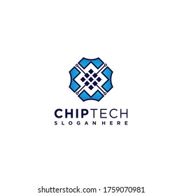 Chip logo design illustration, technology, computer, internet, icon Premium Vector