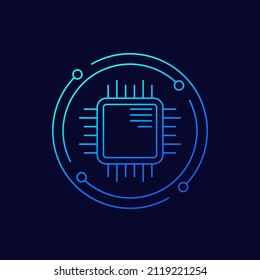 chip or microchip line vector icon