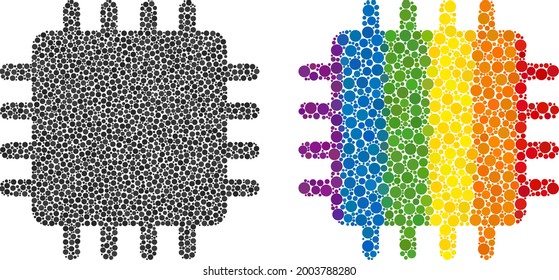 Chip mosaic icon of circle elements in various sizes and spectrum colored color tinges. A dotted LGBT-colored chip for lesbians, gays, bisexuals, and transgenders. Vector icon in LGBT flag colors.