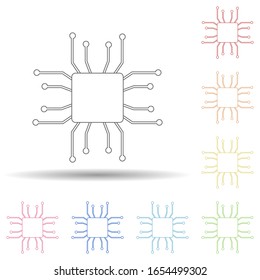 Chip en un icono de estilo multicolor. Línea delgada simple, contorno vectorial de iconos antivirus para ui y ux, sitio web o aplicación móvil