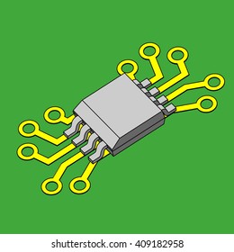 The chip on the circuit board. Vector icon. Flat design style.