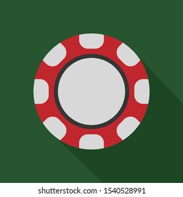 Chip on a green background. Vector illustration. Close-up. Gambling entertainment, poker, casino concept.