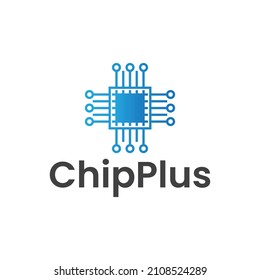chip plus logo. modern and unique combination of chip and plus or medical symbol logo template.
