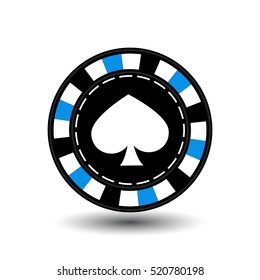 chip for poker blue spade in the middle and a white dotted line the line. an icon on the white isolated background. illustration eps 10 vector. To use for for the websites, design, the press, prints.