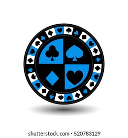 chip for poker blue a suit an icon on the white isolated background. illustration eps 10 vector. To use for the websites, design, the press, prints...