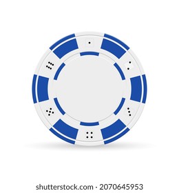 Chip for Poker and Casino illustration isolated on white background. Blue Casino and poker chip with gambling dice dots. Vector illustration.