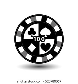chip for poker grey four suits and figure 100 and a white dotted line the line. an icon on the white isolated background. illustration eps 10 vector To use for the websites, design, the press, prints