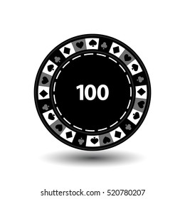 chip for poker grey a suit club heart diamond spade and a white dotted line the line. an icon on the white isolated background. illustration eps 10 vector. To use for the websites, design