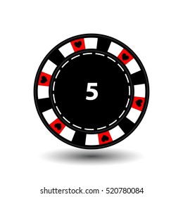 chip for poker red a suit heart and a white dotted line the line. an icon on the white isolated background. illustration eps 10 vector. To use for the websites, design, the press, prints...