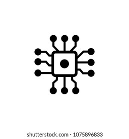Chip Processor. Flat Vector Icon. Simple black symbol on white background