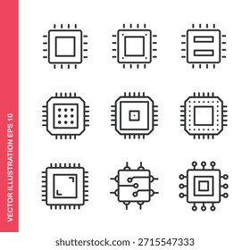 Chip-Prozessorsymbol. Kollektion von Gliederungssymbolen. 