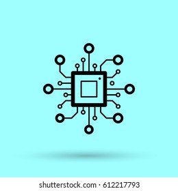 chip processor line vector icon