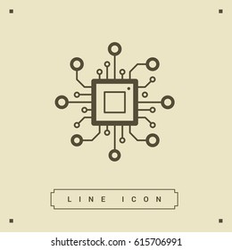 chip processor line vector icon