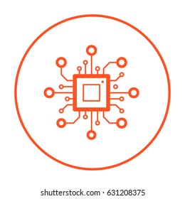 chip processor line vector icon