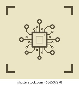 chip processor line vector icon