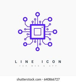 chip processor line vector icon