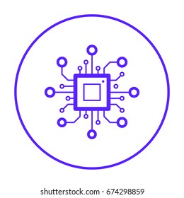 chip processor line vector icon