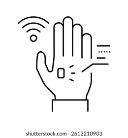 chip rfid in palm line icon vector. chip rfid in palm sign. isolated contour symbol black illustration