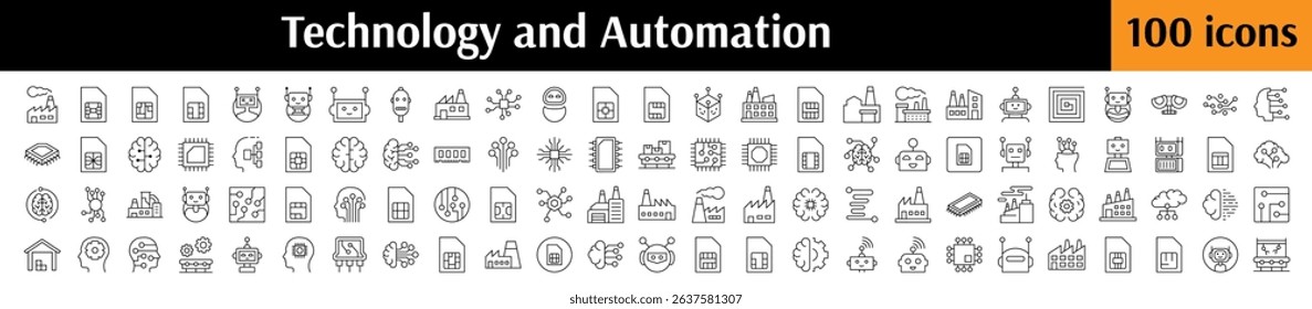 Chip, Robot, Factory, Artificial Intelligence Modern Outline Style Icons for Design, Cards, Apps, Social Networks 