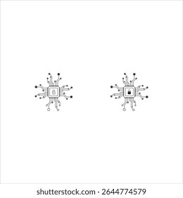 chip with security padlock icon set over white background, silhouette style, vector illustration
